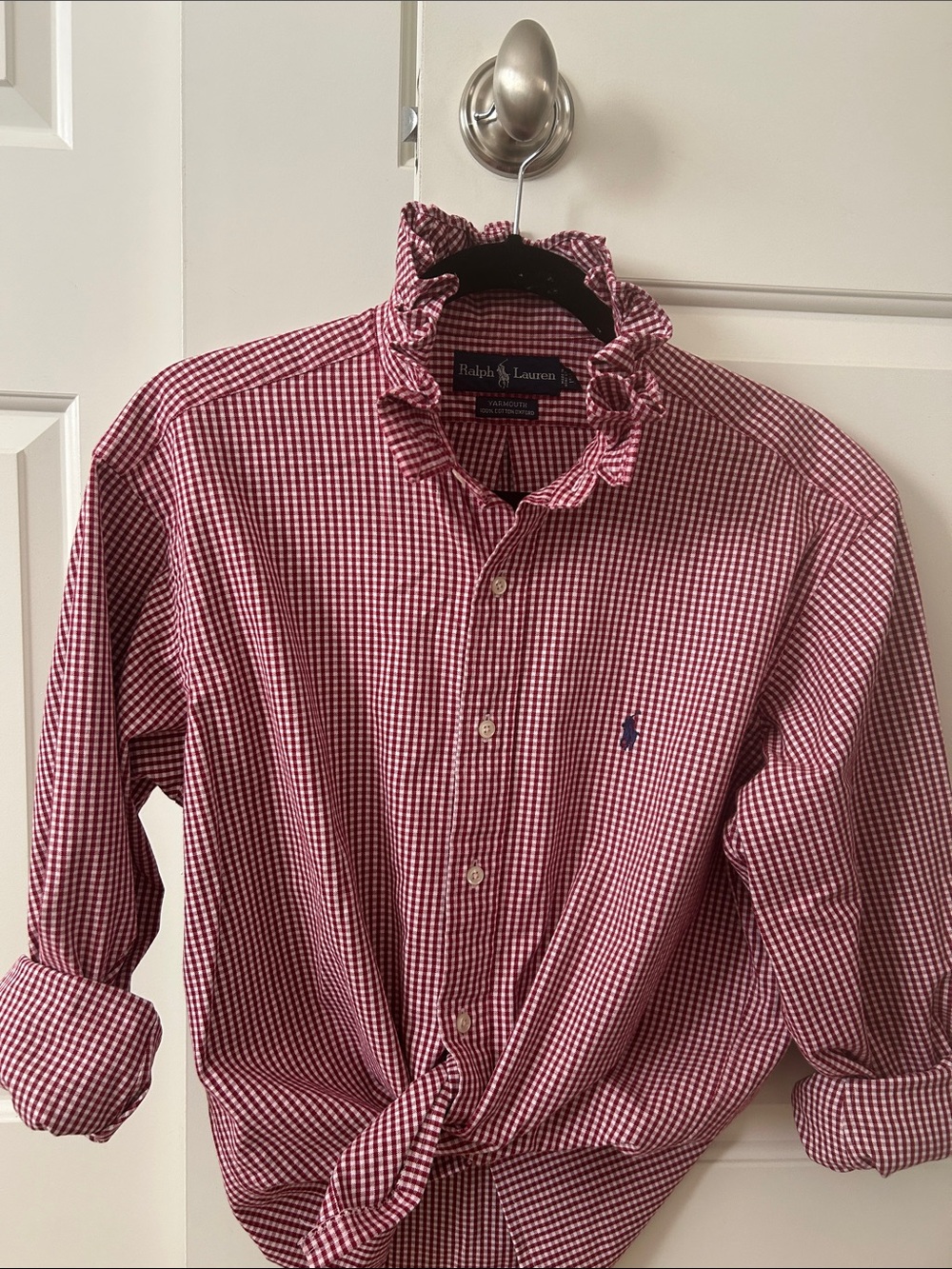 Ralph Lauren Red and White Gingham shirt with ruffled collar